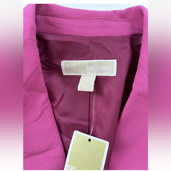 Michael Kors Woven Notch Lapel Button Front Blazer Fuschia Pink NWT Size 0 - Picture 6 of 10